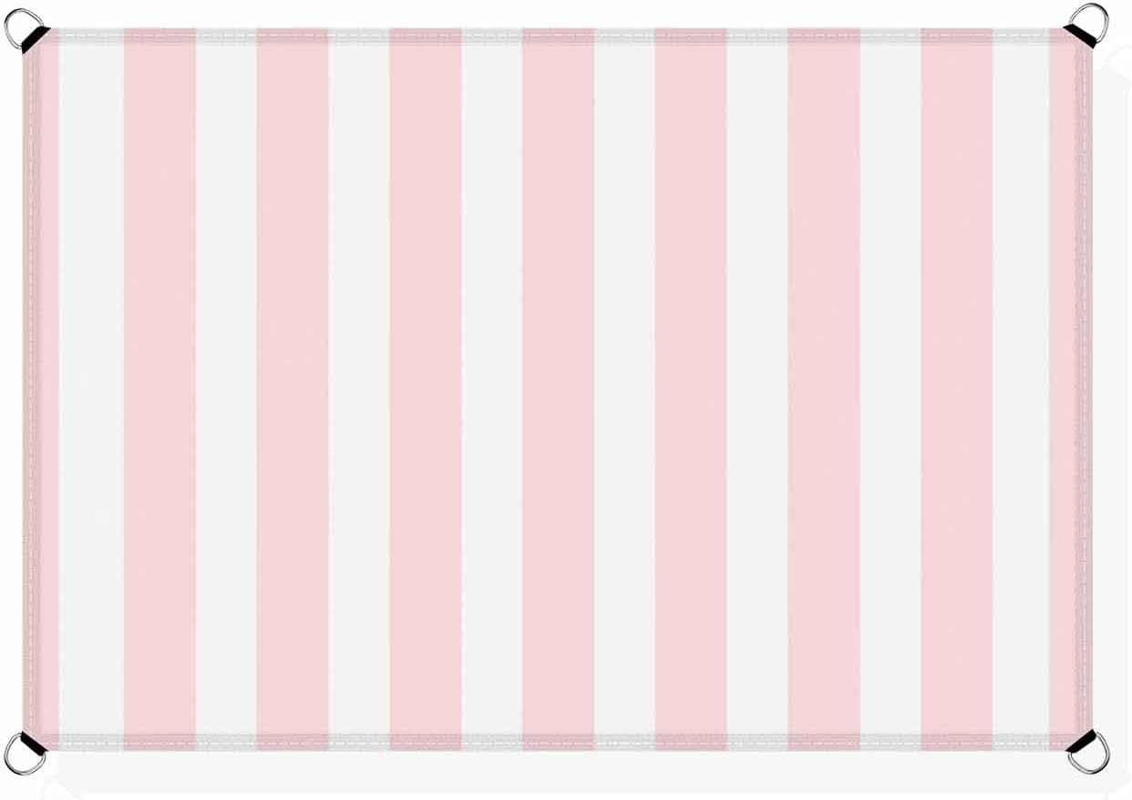 Pink Striped Sun Shade Sail 8'x10' Rectangle Outdoor Shade Canopy, Modern Farmhouse Pink White Stripes Porch Shades Outdoor Sun Blocking Screen, Sunshade Cloth Covers for Deck/Patio/Garden