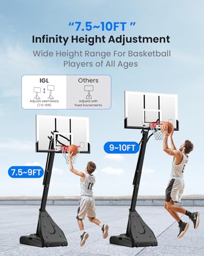 IGL Basketball Hoop Outdoor, 54 Inch Shatterproof PC Backboard, 7.5-10 FT Quick Height Adjustable Basketball Portable Hoops & Goals, Reinforced and Thickened Square Tube Iron Steel (54 Rock Square)