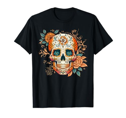 Day of Dead Sugar Skull Floral Skeleton Head Os Skull T-Shirt