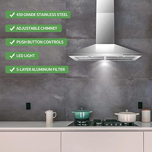 Sndoas US1001G75A Range Hood 30 Inch,Wall Mount Range Hood In Stainless Steel With Ducted/Ductless Convertible,Stove Vent Hood thumb #2