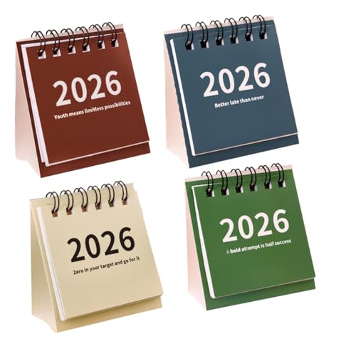 GETAJGHSD 4個年ミニ卓上カレンダー コンパクト卓上れんだー年 スタンディングデスクカレンダー 月間プランナー 書き込み可能 軽量設計で携帯
