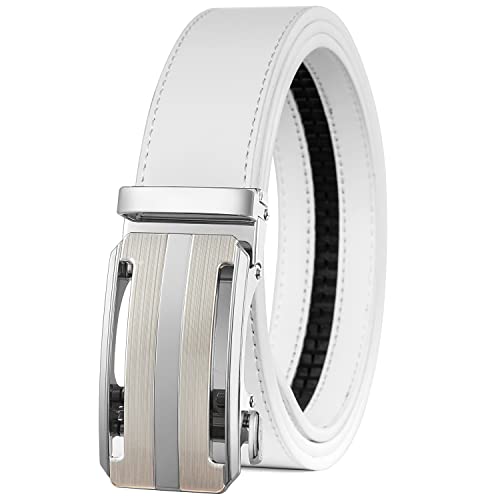 Image of Drowsmen Leather ratchet belt 1 3 /8 inch with Click Sliding Automatic Buckle, Adjustable belt Trim to Fit