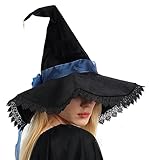 C-ZOFEK Black Velvet Witch Hat with Lace Brim for Women Wizard Cosplay Halloween Party Costume (Style B)