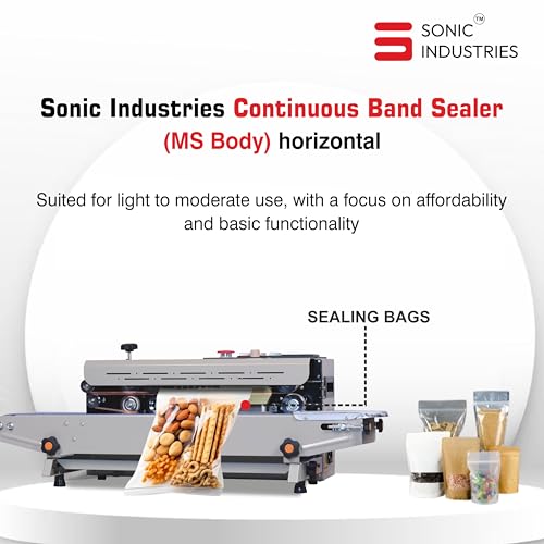 Image of Sonic Industries FR900 Band Sealer Machine for Food Packaging | Heavy Duty Pouch Sealing Machine | Continuous Band Sealer for Plastic, Foil & Laminated Bags | Adjustable Temperature & Speed