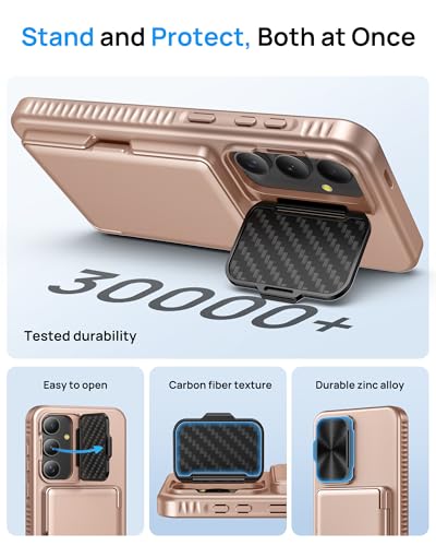 Image of for Samsung Galaxy S25 FE Case with Card Holder & Camera Lens Cover Stand, Military Grade Drop Protection Shockproof Rugged Stand Wallet Protective Phone Case for S25 FE 2025, Rose Gold