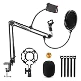 Soporte de Brazo de Micrófono Aceshop Tijera de Pluma de Suspensión Ajustable Soporte de Micrófono con Filtro Pop Clip de Micrófono para Blue Yeti Nano Snowball Ice y Otros Micrófonos