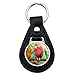 Black Leather Colorful Tropical Rainforest Parrots Keychain