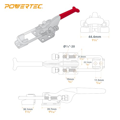 Image of POWERTEC 2PK Toggle Clamp, 700 lbs Holding Capacity, 431 Adjustable U Bolt Latch w /Antislip Hand Grip for Woodworking Jigs & Fixtures, Smoker, Tire Carrier, Tool Box, Cabinet, Truck (20307-P2)