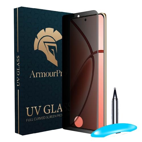 Image of ArmourPro UV Privacy Tempered Glass Compatible for Realme P1 Pro (6.7 Inch, Pack of 1) Edge to Edge Full SCreen Coverage & Installation Kit | Anti-Spy /Anti-Peeping 9H Hardness