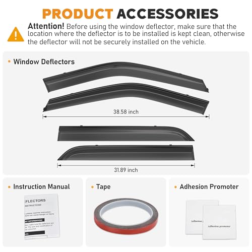 Image of Shatterproof Taped-On Window Deflectors for Ford Explorer 2013-2018 with Balck Trim, Rain Guards, Window Visors for Car, Vent Deflector, 4pcs