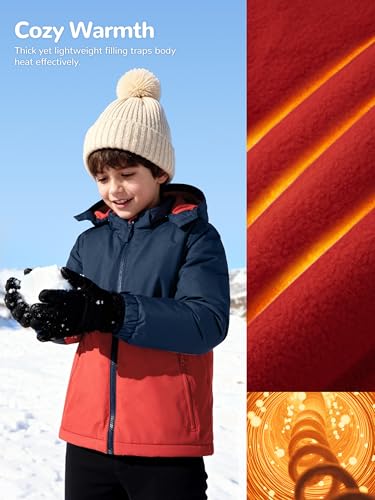 Image of PAMLULU Boys Winter Coats Waterproof Breathable Snowboarding Ski Jackets Fleece Lined Hooded Rain Coat for Kids