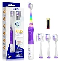 Kids Electric Toothbrush with 2 Minute Timer 30 Seconds Reminder and 4 Replacement BurshHeads,Color Led Lights,24,000 Vibrations Battery Powerd Toothbrush for Ages 4-12 Years (Purple, One Size)