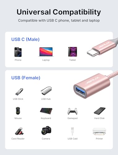 Image of JSAUX USB C to USB 3.0 Adapter [2 Pack], USB C Male to USB Female OTG Cable Adapter Compatible with MacBook Pro /Air, iPhone 17 Pro Max /iPhone Air /16e /16 /15 Series, Samsung Galaxy S25 /S24 /S23-Pink