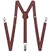 GUCHOL Suspenders for Mens and Women Elastic 1 inch Wide Adjustable Leather Heavy Pants Strong Metal Clips Suspender Costume (Brown)