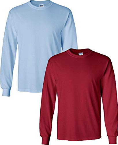 Image of Gildan Big Men's Cotton Long Sleeve T-Shirt (2-Pack) 2XL /LightBlue+Cardinal