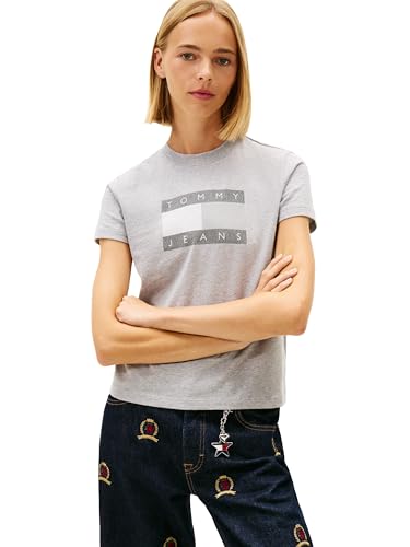Image of Tommy Jeans Women's Graphic Tee with Printed Flag Logo Detail