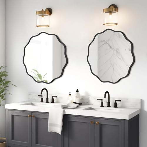 Image of WallBeyond Round Wavy Mirror for Wall Decorative 24 inch, Modern Round Mirror Aluminum Frame for Bathroom Bedroom Living Room Home House Office Entryway, Black