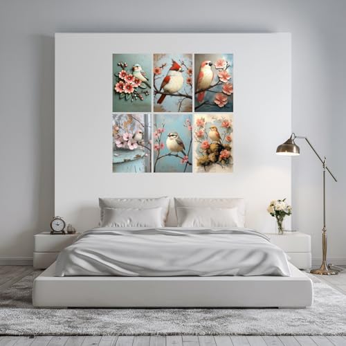 Image of SiddArtify Bird Wall Art Prints Set - Vintage Floral Poster Decor for Living Room Bedroom Office - 12x18 inch Sticker Pack of 6