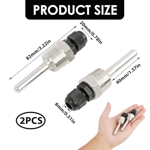 2 Stück Tauchhülse 1/2 Zoll, 50mm Edelstahl Tauchhülse G 1/2 Zoll Gewinde, Tauchschutzrohr für Temperaturfühler, 8 x 50mm Tauchhülsen für Thermoelemente, Schutzrohr für Temperatursensor