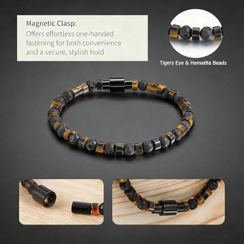 Pulsera de cuentas con ojo de tigre y hematita para hombre y mujer miniatura 3