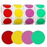2000 Pieces 1 Inch Removable Color-Code Dot Stickers, 4 Roll Round Circle Dots Stickers Label Rolls...