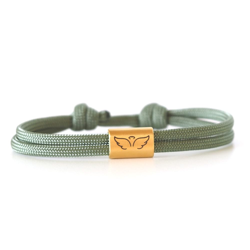 myGreta Personalisierbares Segeltau Armband mit Edelstahl Schieber, Schutzengel Flügel Gravur, ideal als Geschenk – Handgefertigt, stylisch & robust