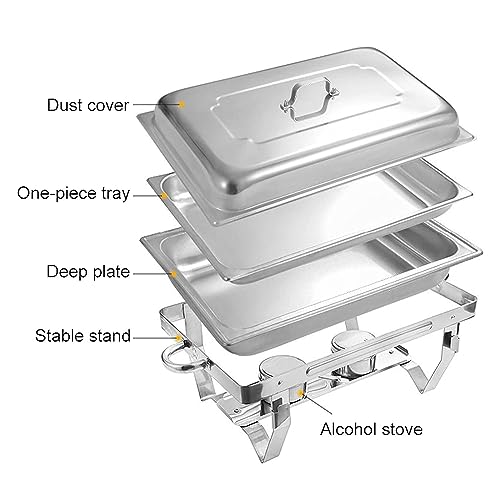 MINHUANG Chafing Dish Aus Edelstahl Mit 9 L Fassungsvermögen, Buffetwärmer-Sets, Für Partyessen in Der Küche, Hotel, Mit Lebensmittelpfanne/Halter/2 Alkoholkochern/Deckel – Bild 3