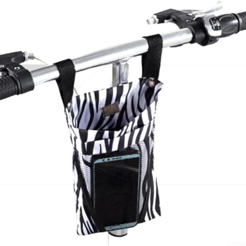 Front Basket for Bike, Detachable Double Pocket Basket with Hook and Loop Fastener, Weather Resistant Canvas for Bike Storage Bag for Scooters, Quick(Zebra Stripes)