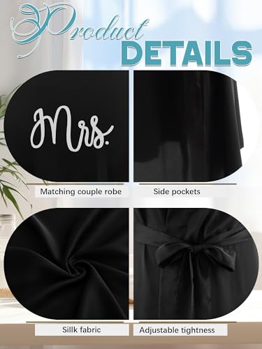 Image of Jecery 2 Pcs Satin His and Hers Robes Set Mr. Mrs. Silk Matching Robe for Couples Women Man Wedding Engagement Bridal Gift