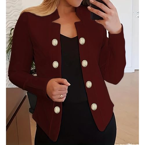 Women's Double Breasted Blazer Casual Notch Lapel Long Sleeve Slim Fit Work Office Suits Dressy Open Front Jacket2