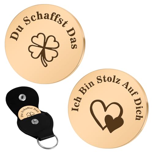 Bluckincle Gl&uuml;cksbringer, Mutmacher Geschenk, Kleeblatt Gl&uuml;cksbringer Anh&auml;nger 'Du Schaffst Das' Geschenk f&uuml;r Abitur, Abschied, Kollegin, Kinder & mehr