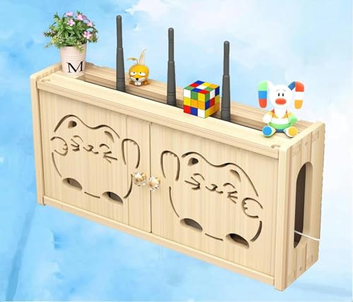 NSTVVEE Organizador de Cables, Caja de Almacenamiento para enrutador, Estante para enrutador, módem WiFi inalámbrico, Estante Compuesto de Madera y plástico, Cubierta para enrutador, regle