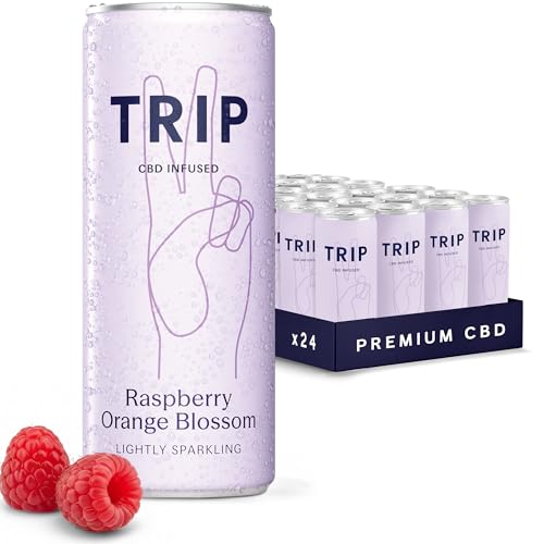 TRIP CBD Drink Sparkling Raspberry Orange Blossom 25mg CBD Fizzy Drink Low Calorie Vegan (Pack of 24 x 250ml)