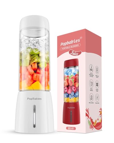 Image of Popbabies Portable blender for smoothie and juices, 6 Sharp Blade Ice Crushing, blender smoothie juice, Pulse Mode Feature, 4000mAh, USB Waterproof Charging Port, Food Grade Jar, 450ML (White)