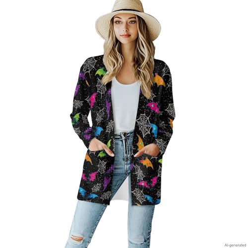 Image of Forchrinse Red Ladybug Cardigan for Women Causal Long Sleeve Open Front Cardigans Sweater Fashion 2024 Fall Coat with Pockets
