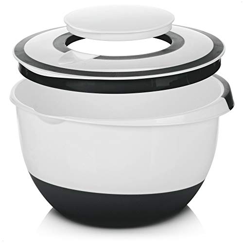 com-four® Bol mélangeur 5 l avec couvercle - saladier - récipient de conservation des aliments et bol de cuisson (1 pièce - noir)