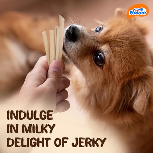 Image of Novee Hearty Jerky Milk Flavour Dog Treats, Calcium-Rich Soft Snacks, Supports Strong Bones & Teeth, Gentle on Stomach, Ideal for All Dog Breeds & Ages,100g x 3