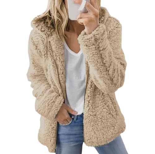Chaqueta sherpa de piel sintética para mujer, chaquetas de forro polar extragrandes, abrigos peluche con bolsillos, cárdigan abierto con capucha y pel