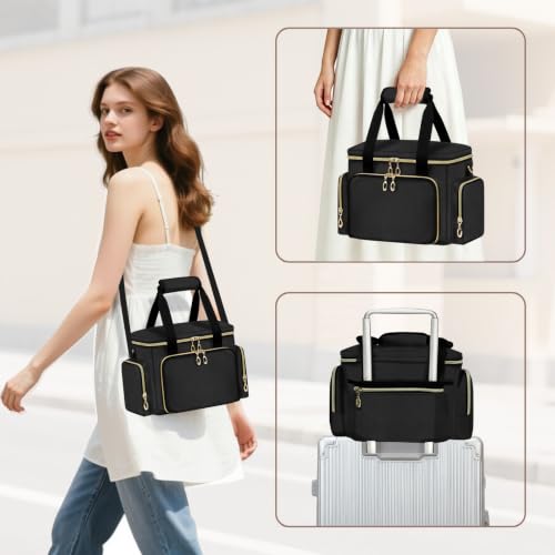 Image of GDNasist Large Makeup Bag, Portable Travel Makeup Bag Organizer | Cosmetic Travel Bag for Women Girls with Removable Shoulder Strap & Detachable Dividers, Toiletry Bag for Makeup Black