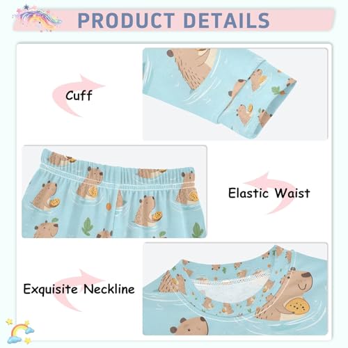 senya Cute Capybaras Swimming Q Pajamas Set Long Sleeve Soft Cotton Sleepwear 2 Piece4