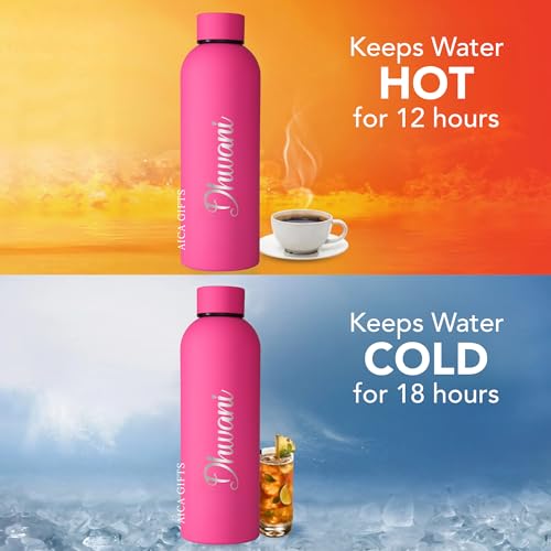 Image of AICA Personalized Name Stainless Steel Water Bottle - 500ml (Dark Pink) | Customized Birthday Anniversary Christmas Eve Secret Santa New Year Gifts for Women Girls