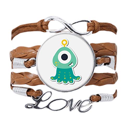 Univers et Alien monstre cyclope bracelet corde tordue cuir noir Love