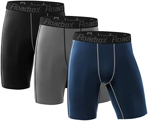 Roadbox Compression Shorts for Men 3 Pack Cool Dry Athletic Workout Underwear Running Gym Spandex Baselayer Boxer Briefs