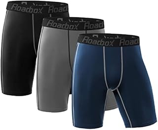 Roadbox Compression Shorts for Men 3 Pack Cool Dry Athletic Workout Underwear Running Gym Spandex Baselayer Boxer Briefs