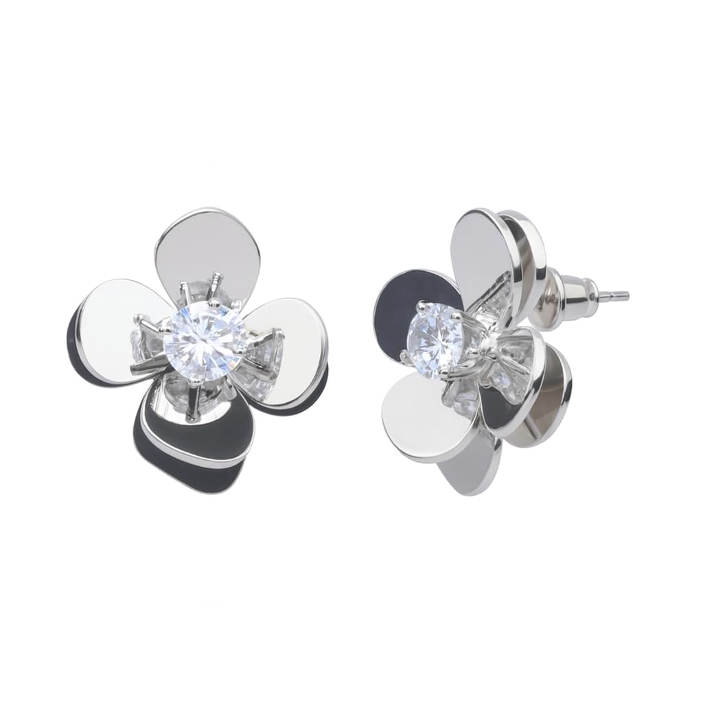 Jewellery stylish silver finish flower stud Korian earring for women and girls.