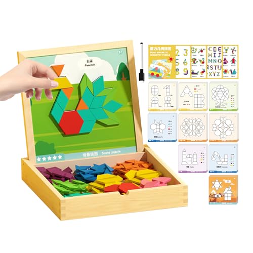 Syengery Tangrams Magnéticos - Juguetes Educativos Geométricos,Bloques Puzzle De Formas con Tarjetas - para Niños Niñas Viaje Sala de Juegos Aula Jardín de Infancia Navidad Cumpleaños