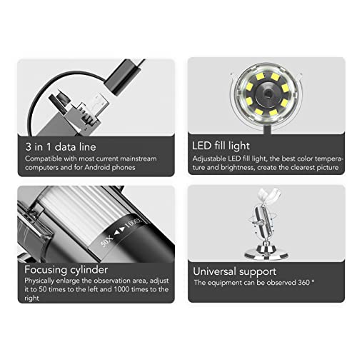 Image of Handheld Digital Microscope, 3 in 1 Digital Microscope Handheld Digital Microscope with HD 1600X Image and WiFi Connection USB Port, USB Microscopes