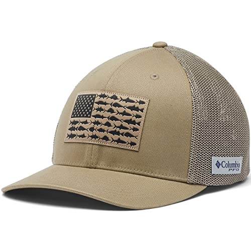 Columbia Unisex PFG Mesh Fish Flag Ball Cap, Tusk, L/XL