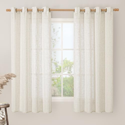 Image of LAMIT Ivory Sheer Linen Curtains 63 inch Length for Bedroom, Semi Sheer Light Filtering Window Treatments Neutral Bronze Grommet Drapes for Living Room, Cream Ivory, 2 Panels Set, 52 x 63 Inch