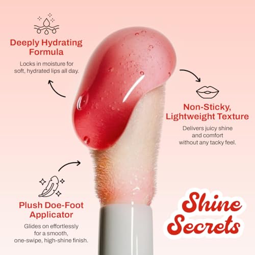 Image of Colors Queen Lip Therapy Glossy Lip Gloss | Nourishing & Hydrating Gloss | Lightweight, Highly Pigmented and One Swipe Application | Non Sticky Lip Gloss with Extra Large Applicator (01 - Strawberry, 4.8ml)